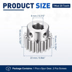 DTGN Spur Gear 1Mod 20 Teeth 10mm Thickness 8mm Bore 3x1.4mm Keyway