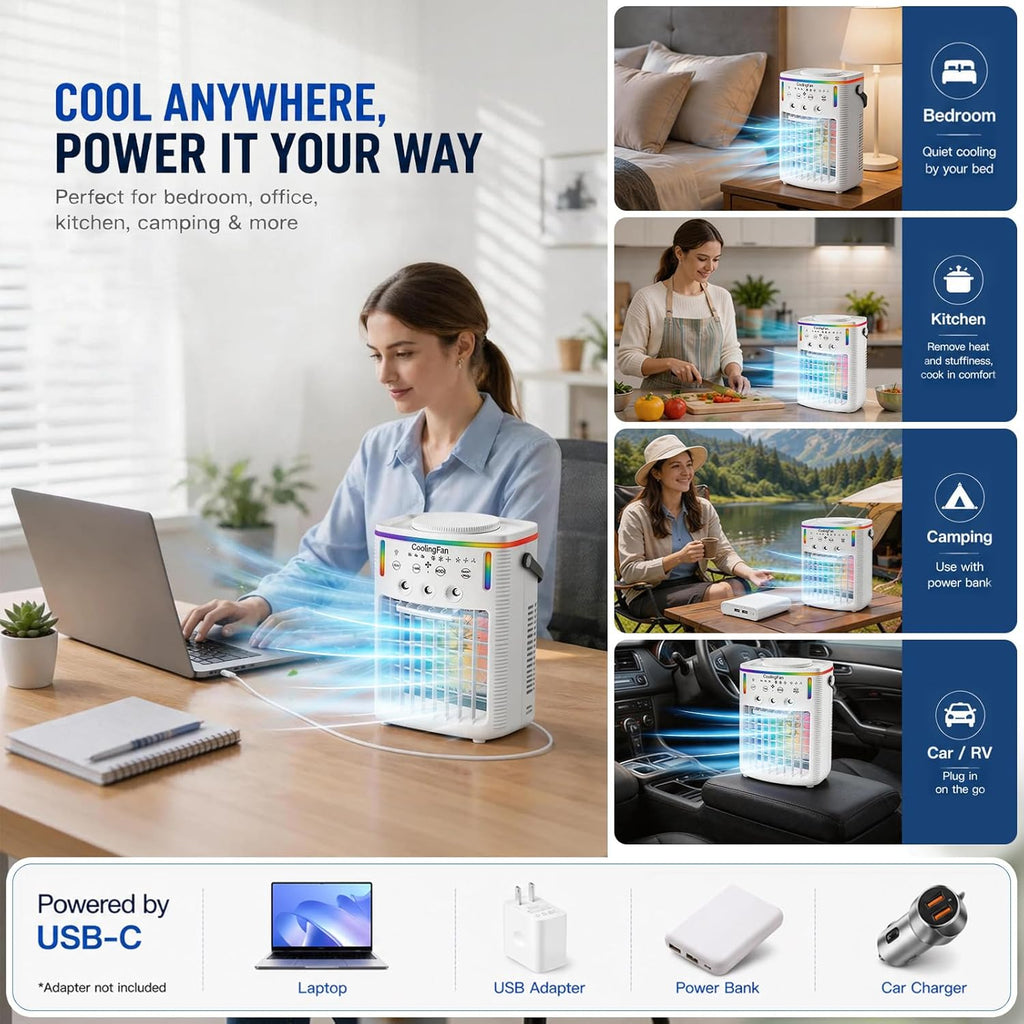 2026 New 4-in-1 Portable Air Conditioners, Portable AC for Car, Ac Unit with 1500ML Water Tank, 3 Modes & 3 Speeds