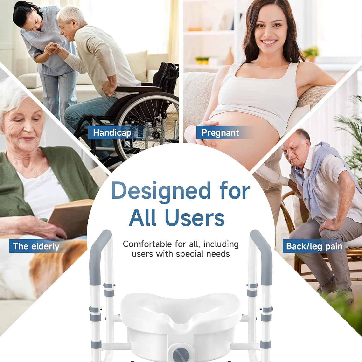 Raised Toilet Seat with Handles, Elevated Toilet Seat Risers for Seniors with Adjustable Padded Arms, Toilet Seat