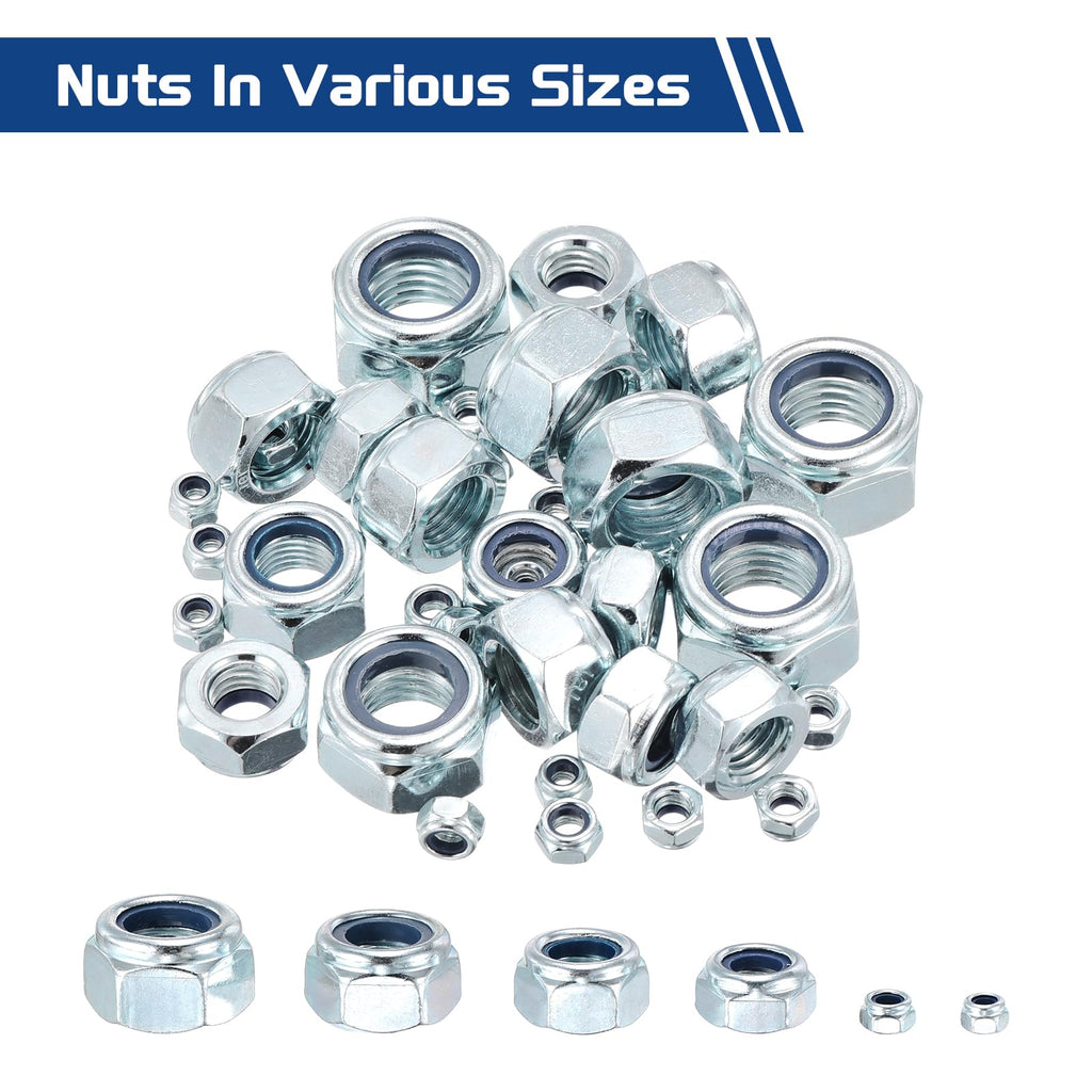 Kozelo 50Pcs M2.5-0.45 Nylon Locking Hex Nuts CarbonSteel Blue and White