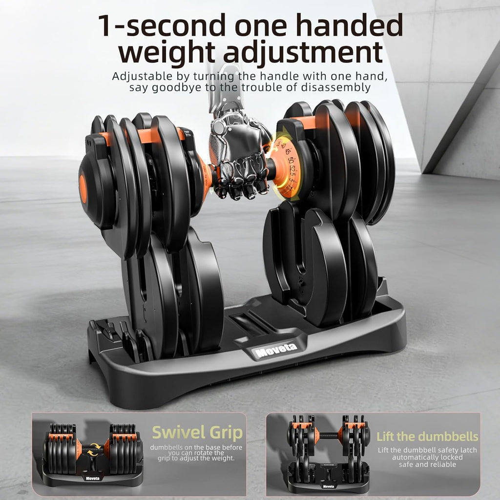 Adjustable Dumbbells Set of 2，Free Weights Dumbbells Set | Adjustable Dumbbell Set，52.5 lbs pair 105 lbs，15 in 1，for