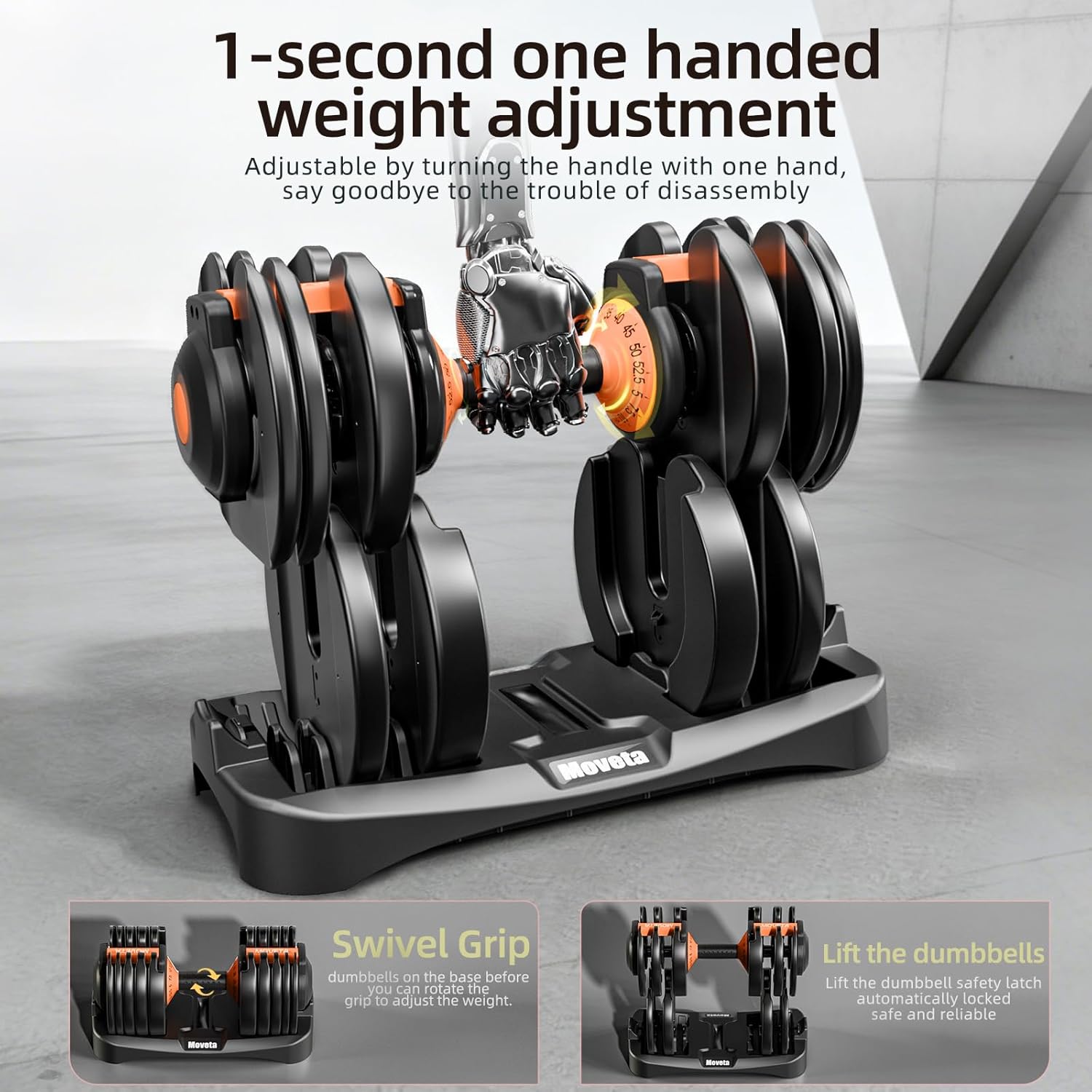 Adjustable Dumbbells Set of 2，Free Weights Dumbbells Set | Adjustable Dumbbell Set，52.5 lbs pair 105 lbs，15 in 1，for