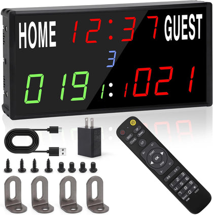 LED Electronic Scoreboard Digital Score Keeper with Remote/Timer/Shot Clock | Basketball Scoreboard with 40-Foot