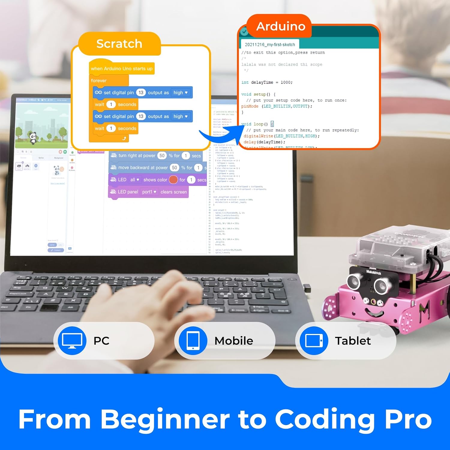 mBot Pink STEM Coding Robotics Toy Kit for Girls & Kids Ages 8-12 | Arduino & Scratch Coding, Remote Control Building