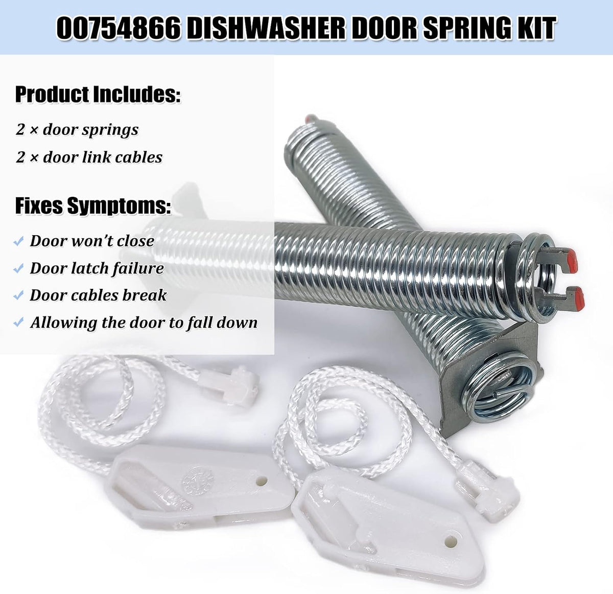 UPGRADED 00754866 Dishwasher Door Spring & Cable Kit - Dishwasher Door Hinge Replacement Parts AP5804978 PS8770519 00623540 00627230 00659339 00751392 3279707