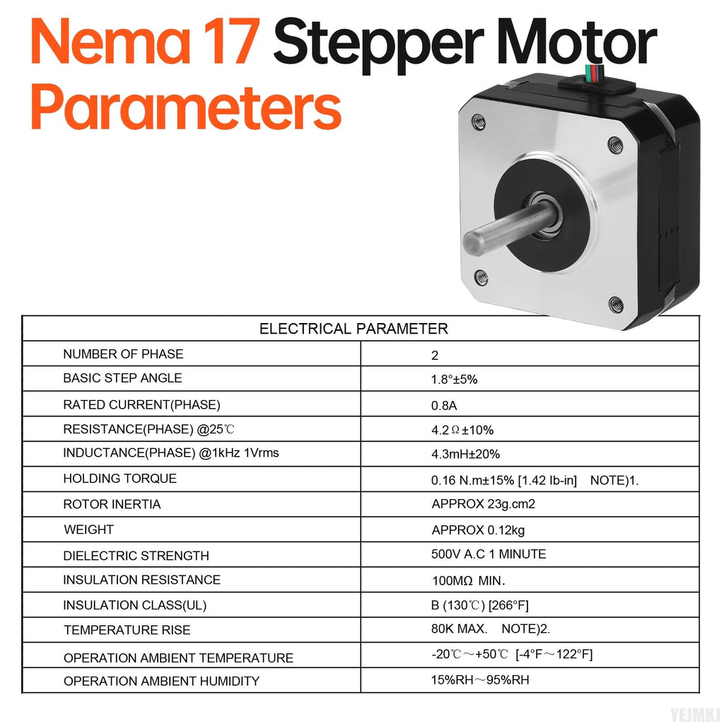 YEJMKJ Nema 17 Stepper Motor 42x23mm 0.16Nm (22.66oz·in) 0.8A 4.2Ω Bipolar
