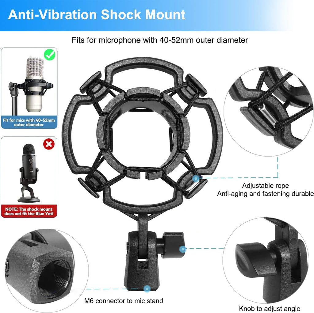 Mic Stand Desk, Table Mic Tripod Desktop Mic Stand Height Adjustable Small Microphone Stand for Desk with Pop Filter