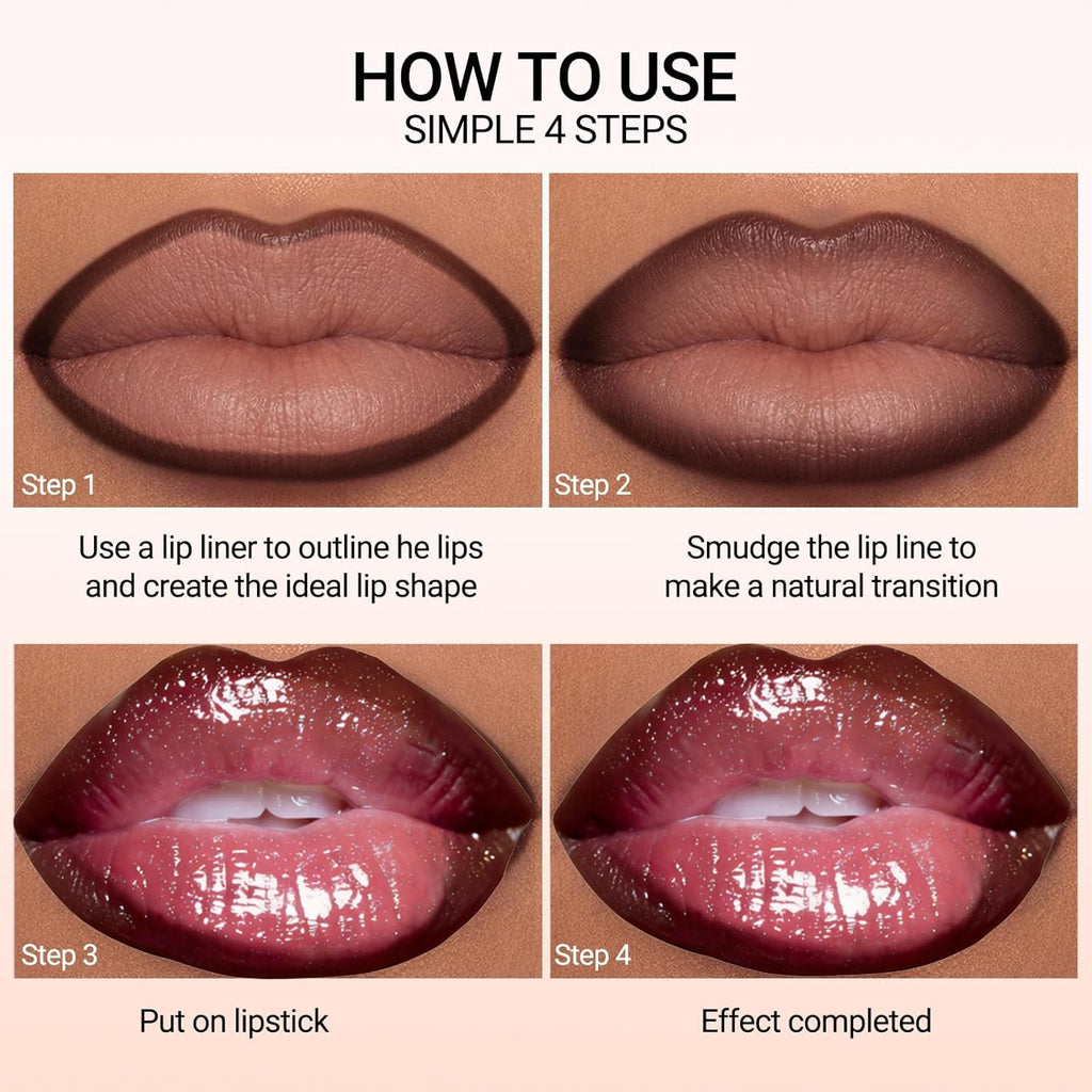 2PCS Jelly Lip Gloss with Brown Lip Liner Set for Women(Classic) | Moisturizing Solid High Shine Lip Gloss Combo