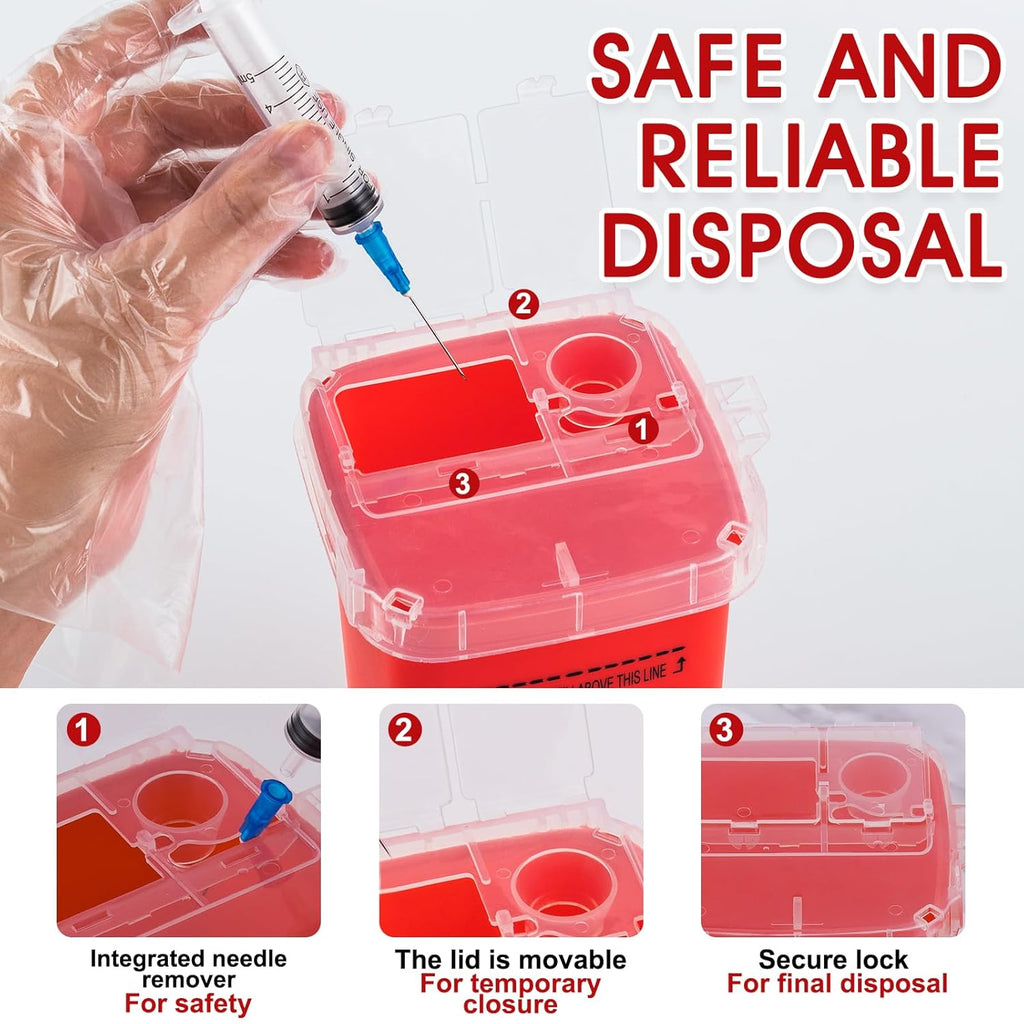 1 Quart (3-Pack) Sharps Container for Home Use, Needle Disposal Containers | Biohazard Containers, Syringe Disposal