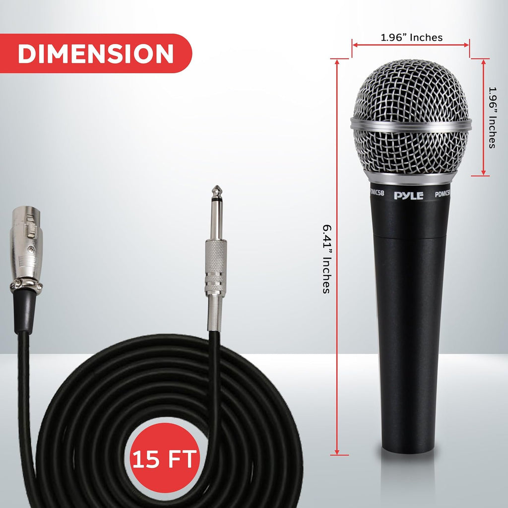 Professional Dynamic Microphone - 2-Pack Unidirectional Handheld Mic with Built-in Pop Filter, High Signal Output, 15