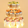 3 Tier Round Cupcake Stand Cupcake Holder, Acrylic Cupcake Tower with LED Yellow Light for 24 Cupcakes, Dessert Table