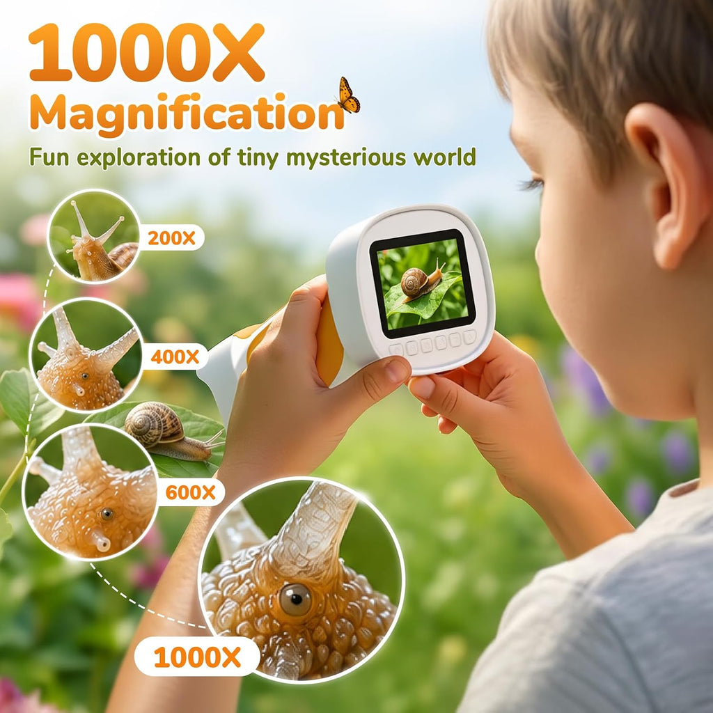 1000X Handheld Digital Microscope for Kids with 2.4" IPS Screen (Orange) | Portable Educational STEM Microscope Toy