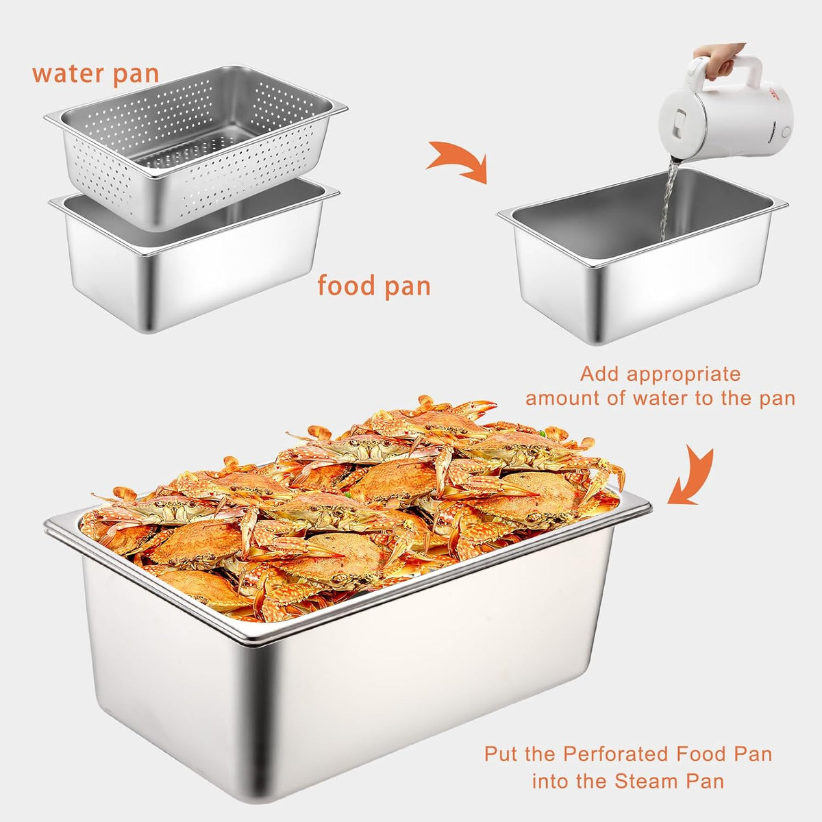 2 Pack Perforated Hotel Pans Set, Full Size, 6 Inches, 8 Inches