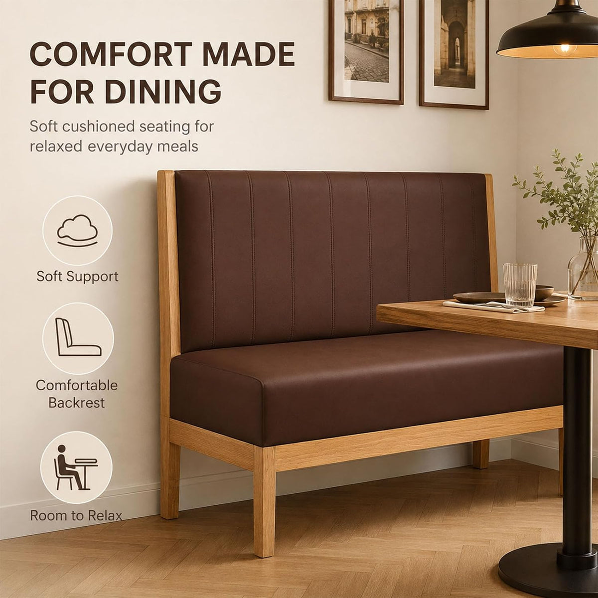 Dining Bench with Back, Booth Seating, Red PU Leather, 39.4in
