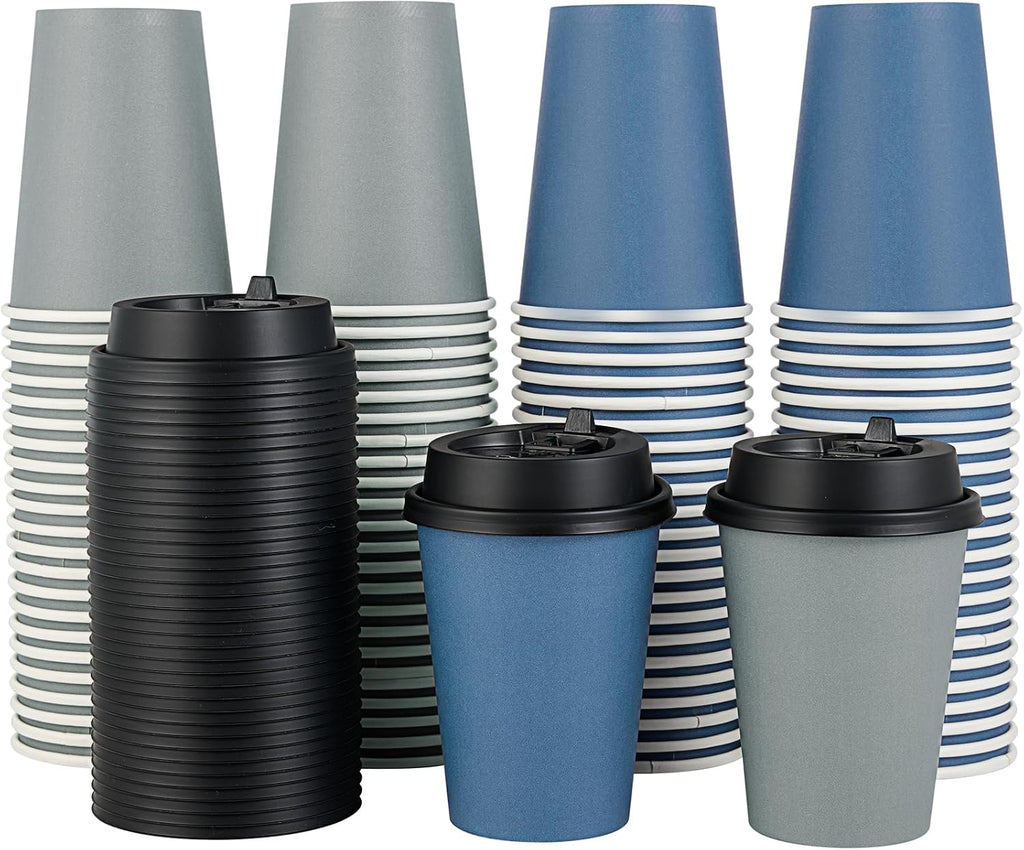 100 Pack 12 oz Disposable Paper Coffee Cups with Lids