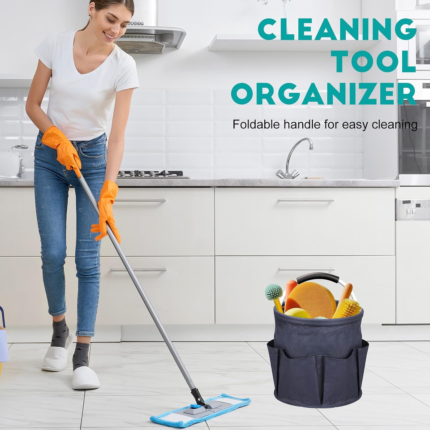 Cleaning Caddy for Cleaning Supplies,17L Cleaning Supply Caddy with Handle Foldable Cleaning Supplies Organizer