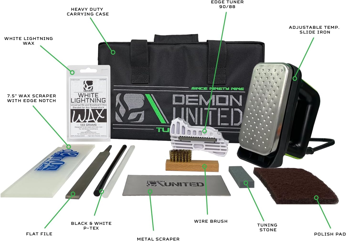 USA Bronze Edition Ski & Snowboard Tuning Kit with Ski and Snowboard All Season Wax, Wax Iron, Angled Edge Tuner