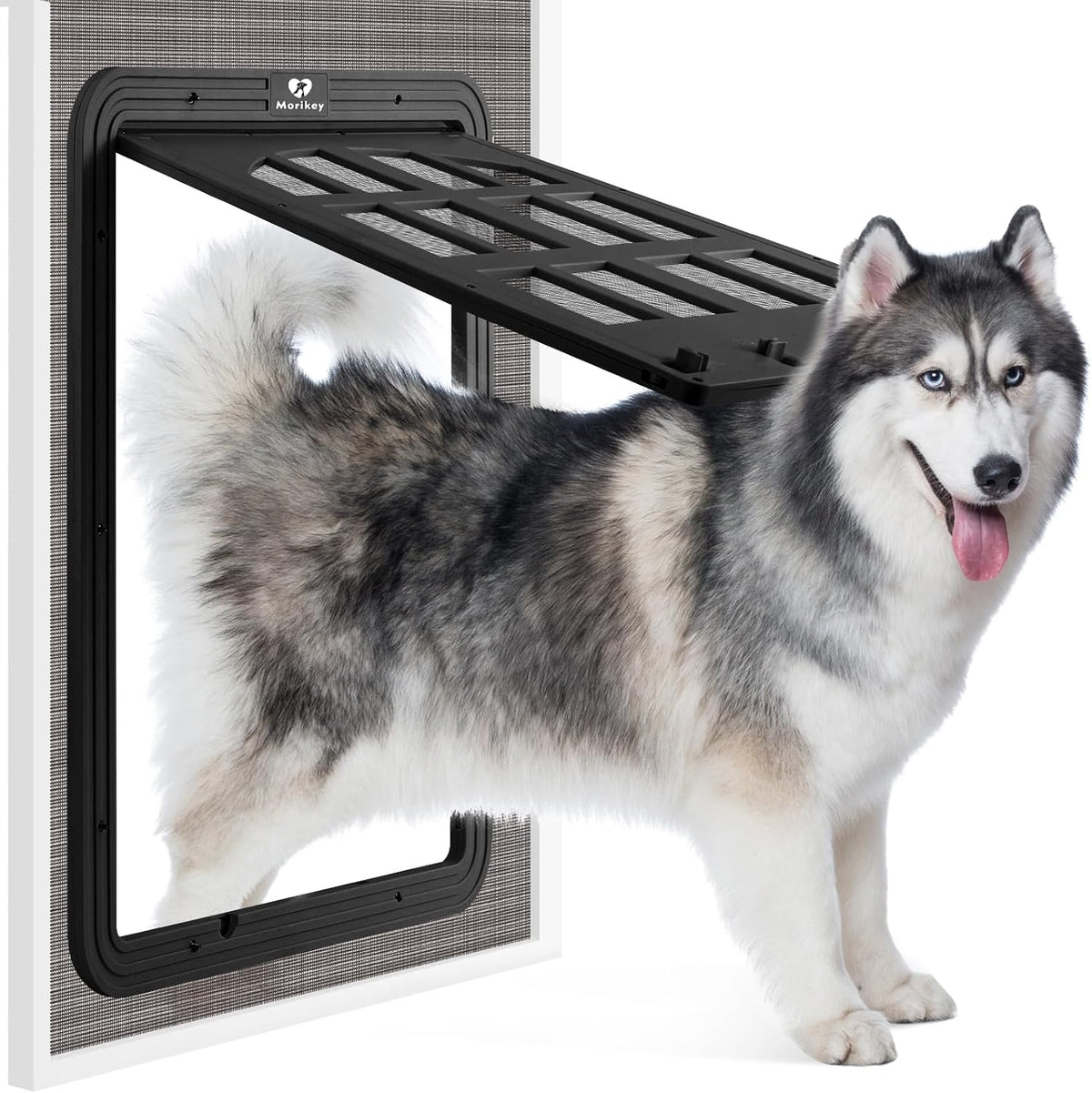 Large Dog Screen Door, 13 x 17 inches Flap Opening Dog Door for Screen Door with 4 Entry Ways, Magnetic Self-Closing