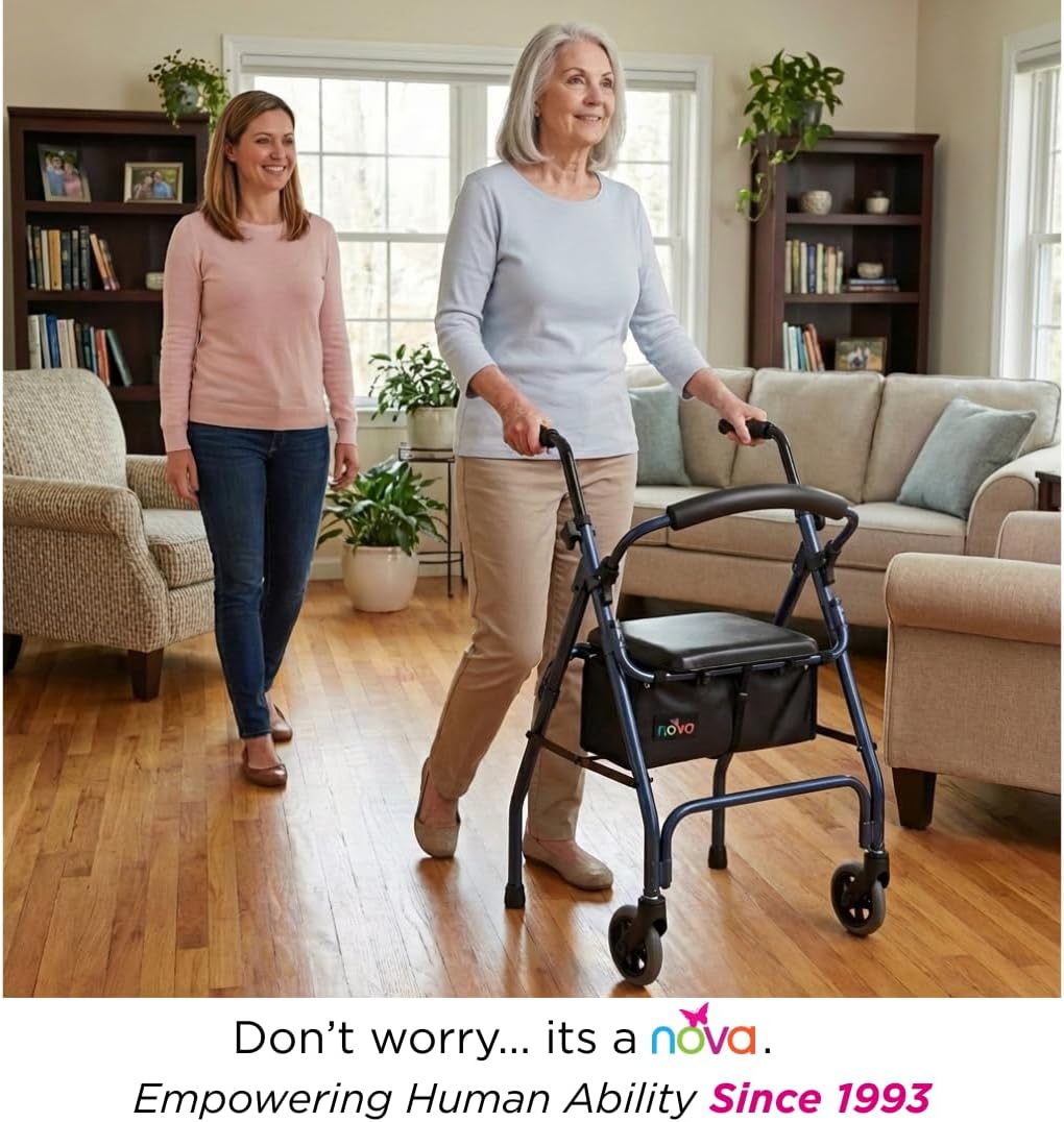 Cruiser 2 Lightweight Rollator Walker for Beginning Gait Training, 11 lb Foldable Rolling Walker with Seat, Stable
