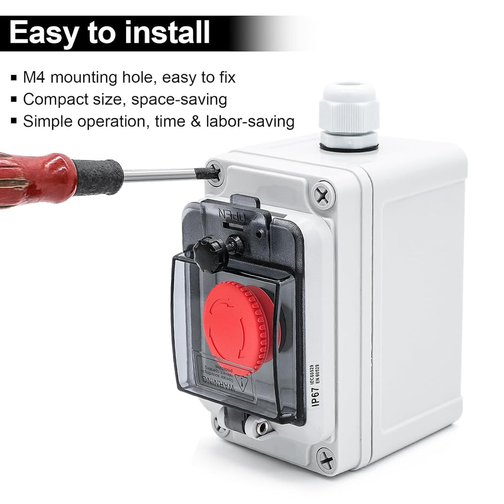 Emergency Stop Button with Cover, Waterproof Push Button Switch Box