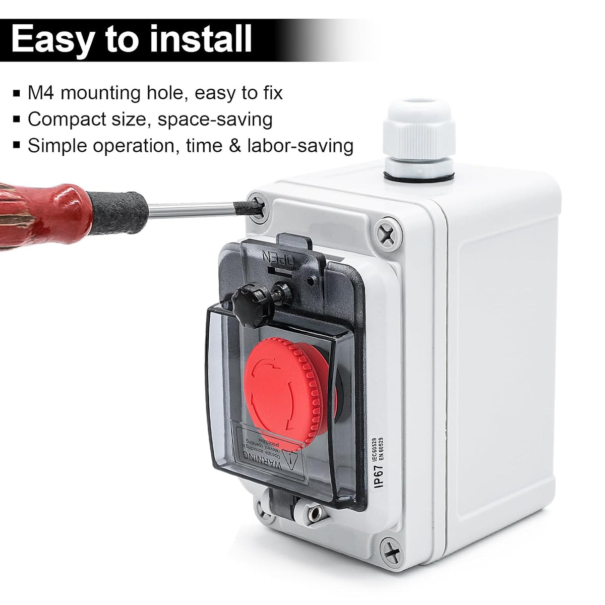 Emergency Stop Button with Cover, Waterproof Push Button Switch Box