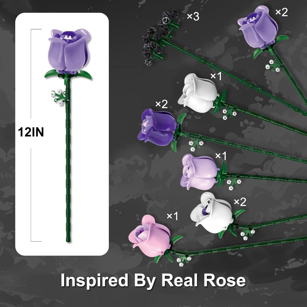Pink & Purple Roses Flower Bouquet Building Set