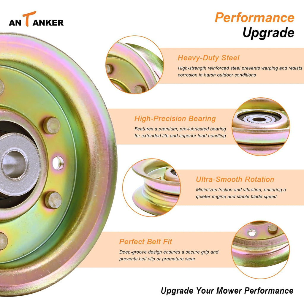 Antanekr 173437 532173437 Flat Idler Pulley for Craftsman Lawn Mower Tractor, Mower Pulley Fits Husqvarna Poulan 42” 44” Deck Replace 131494 532131494 173438 165888 LT16542 LT18452 LTH1342 LTH1542