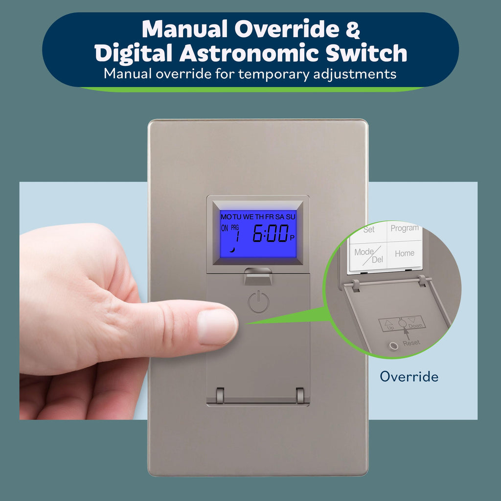 TOPGREENER 7-Day Digital Astronomic Timer Switch, Nickel, UL Listed