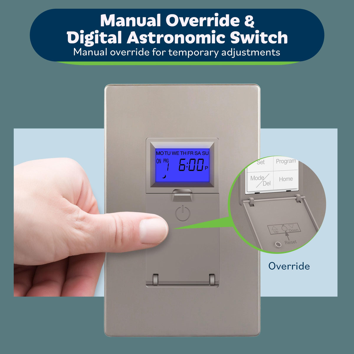 TOPGREENER 7-Day Digital Astronomic Timer Switch, Nickel, UL Listed