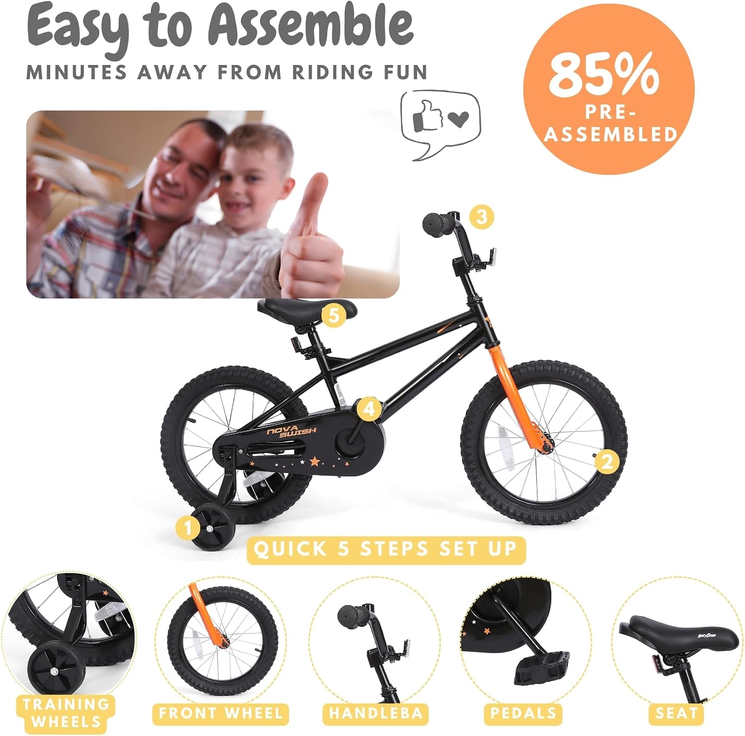 Kids Bike with Training Wheels, BMX Bicycle with Pedals for 2-4 Year Old Boys Girls, Birthday Gift