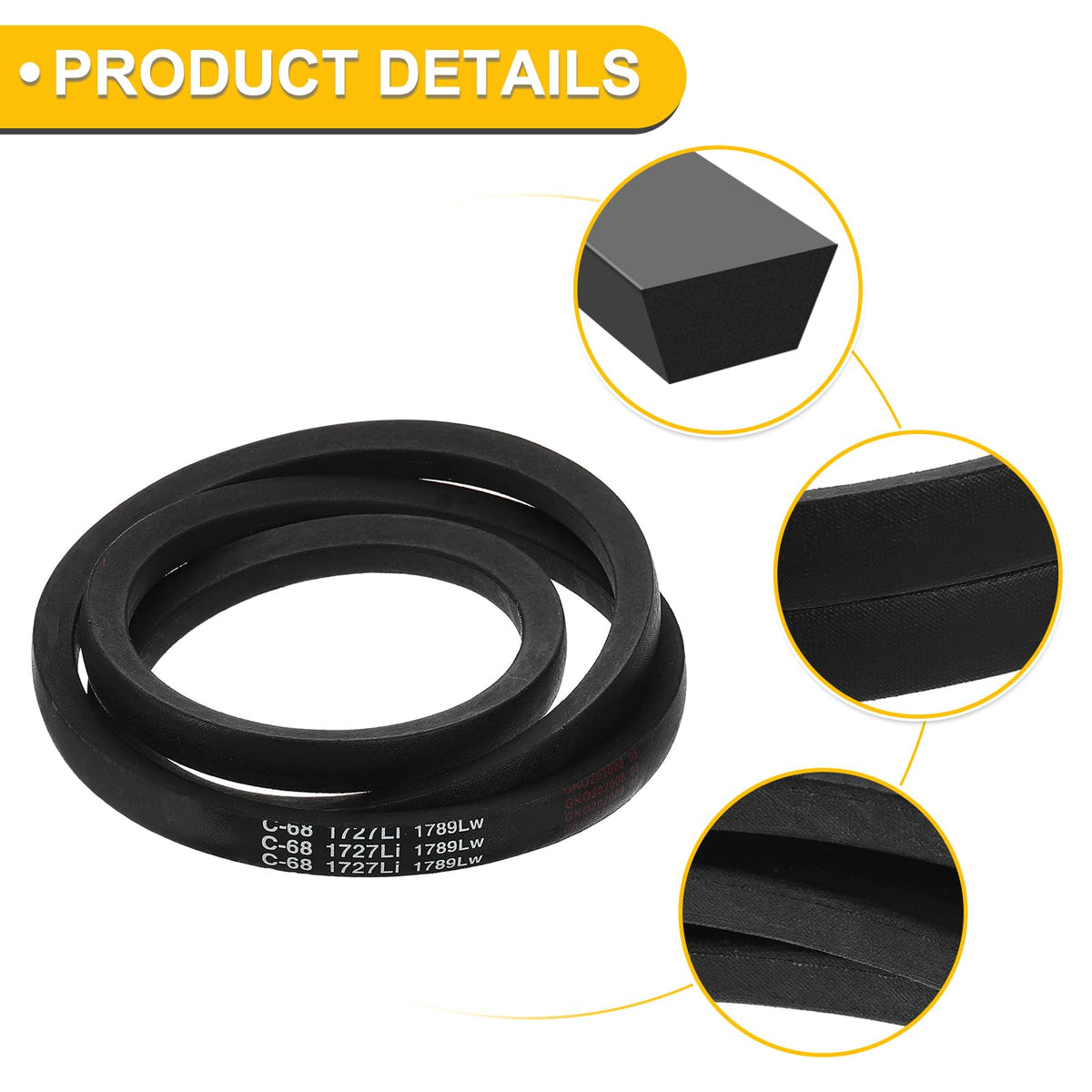 uxcell C68 Drive V-Belt 68 Inch (1727mm) Inner Circumference x 22mm Width x 14mm Height, Rubber V Belt for Power Transmission