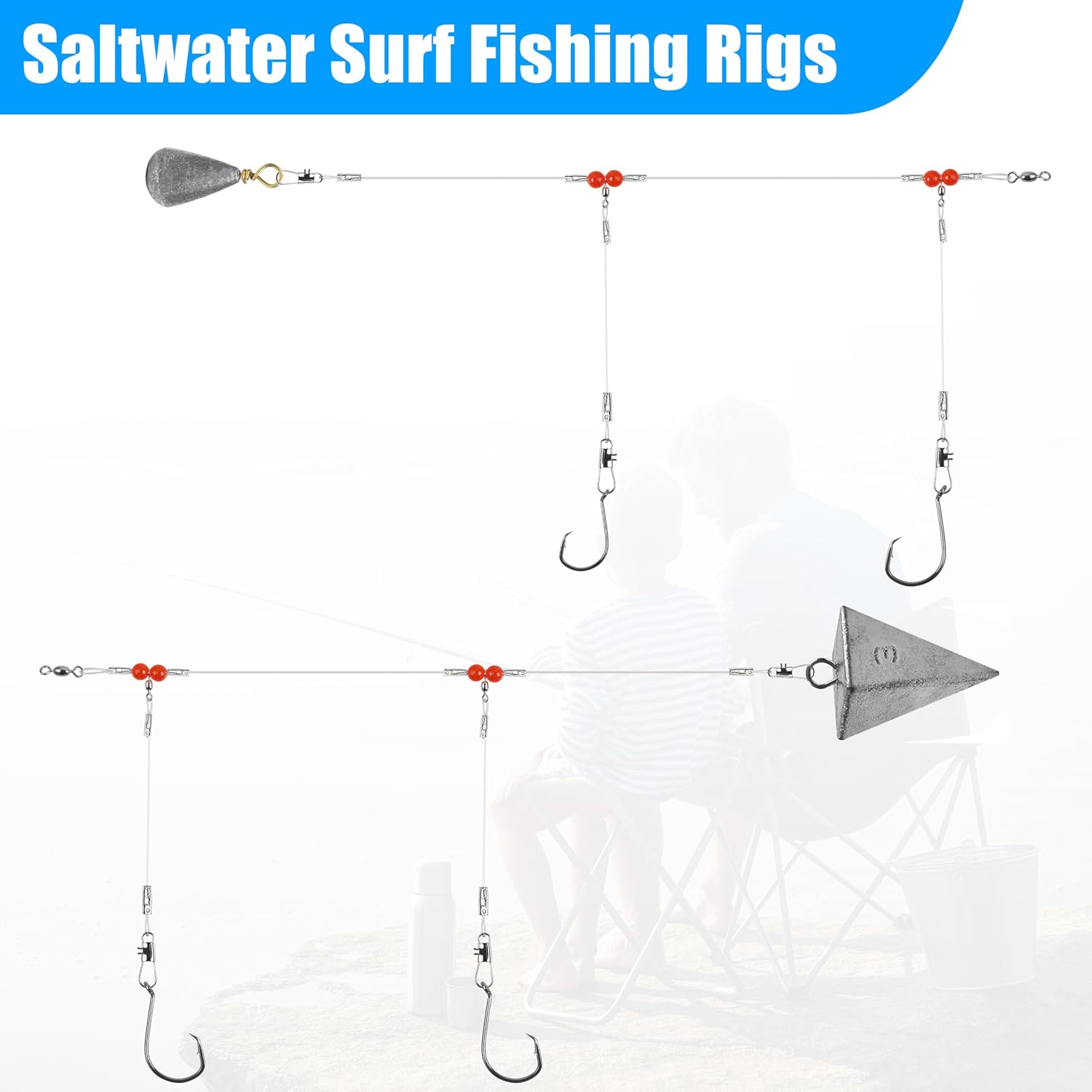 Saltwater Surf Fishing Tackle Kit - Saltwater Surf Fishing Rigs Bottom Rigs Include Fishing Leader Rigs Pyramid