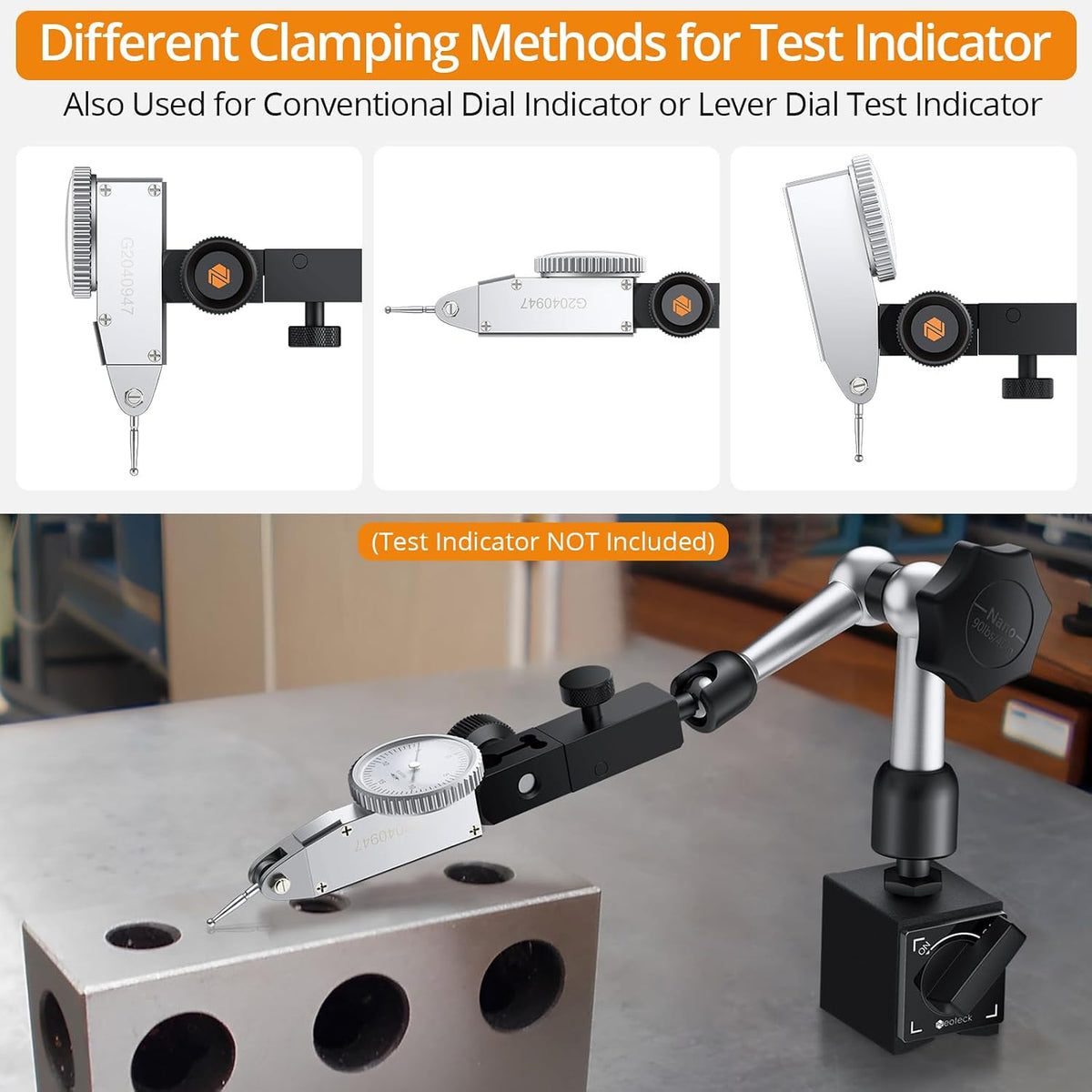 Neoteck 90lbs/40kg Magnetic Base Stand Indicator Holder for Test Indicator