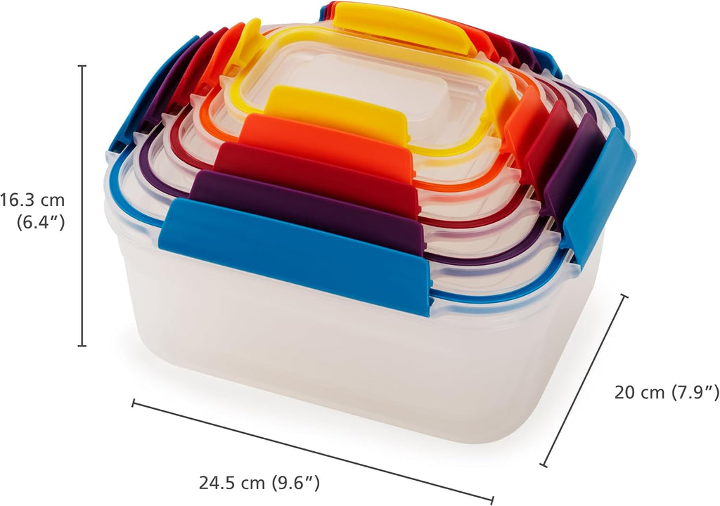 Nest Lock Plastic BPA Free Food Storage Container Set with Lockable Airtight Leakproof Lids, 10-Piece, Multi-Color