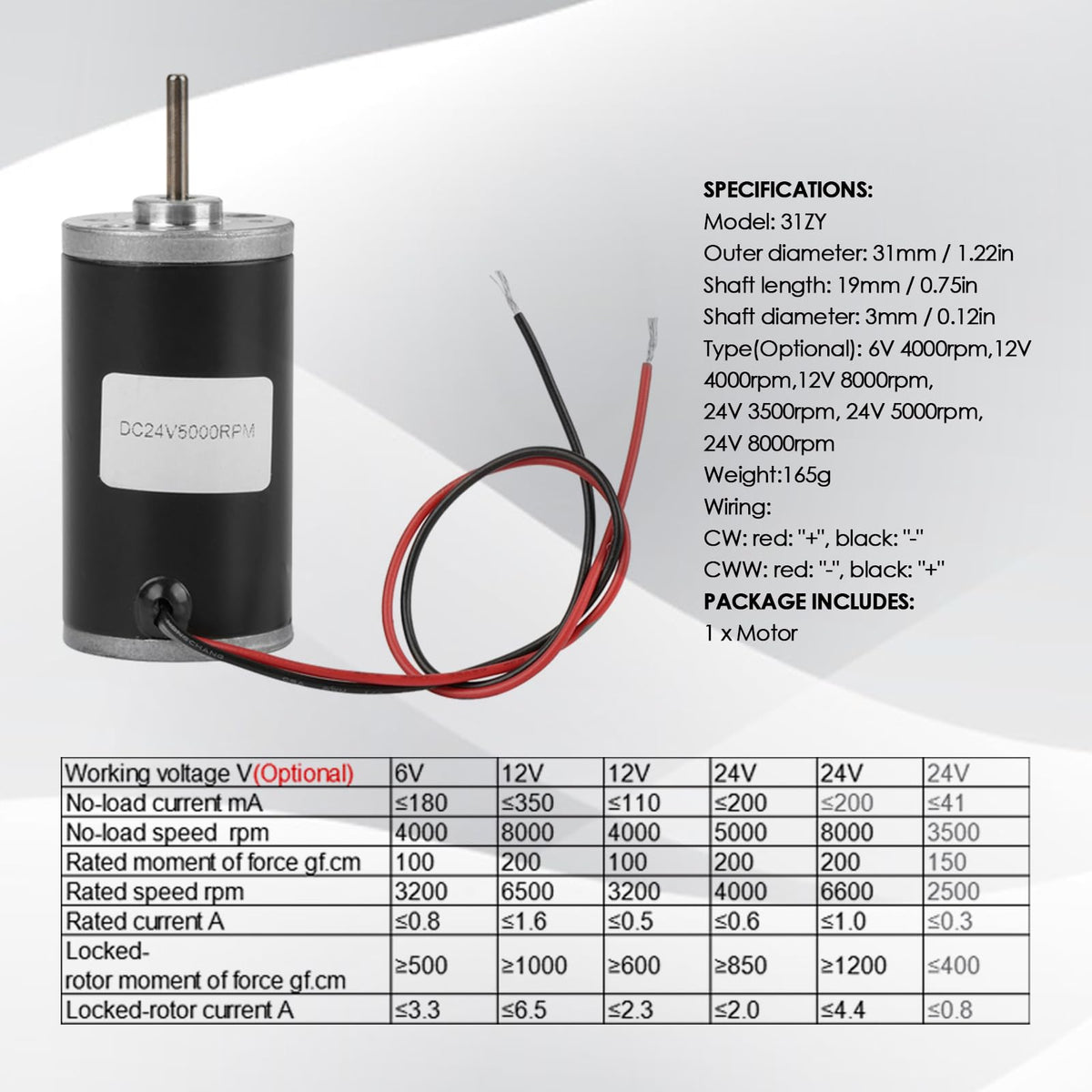 24V 5000RPM DC Motor, Metal Gear Pure Copper Coil