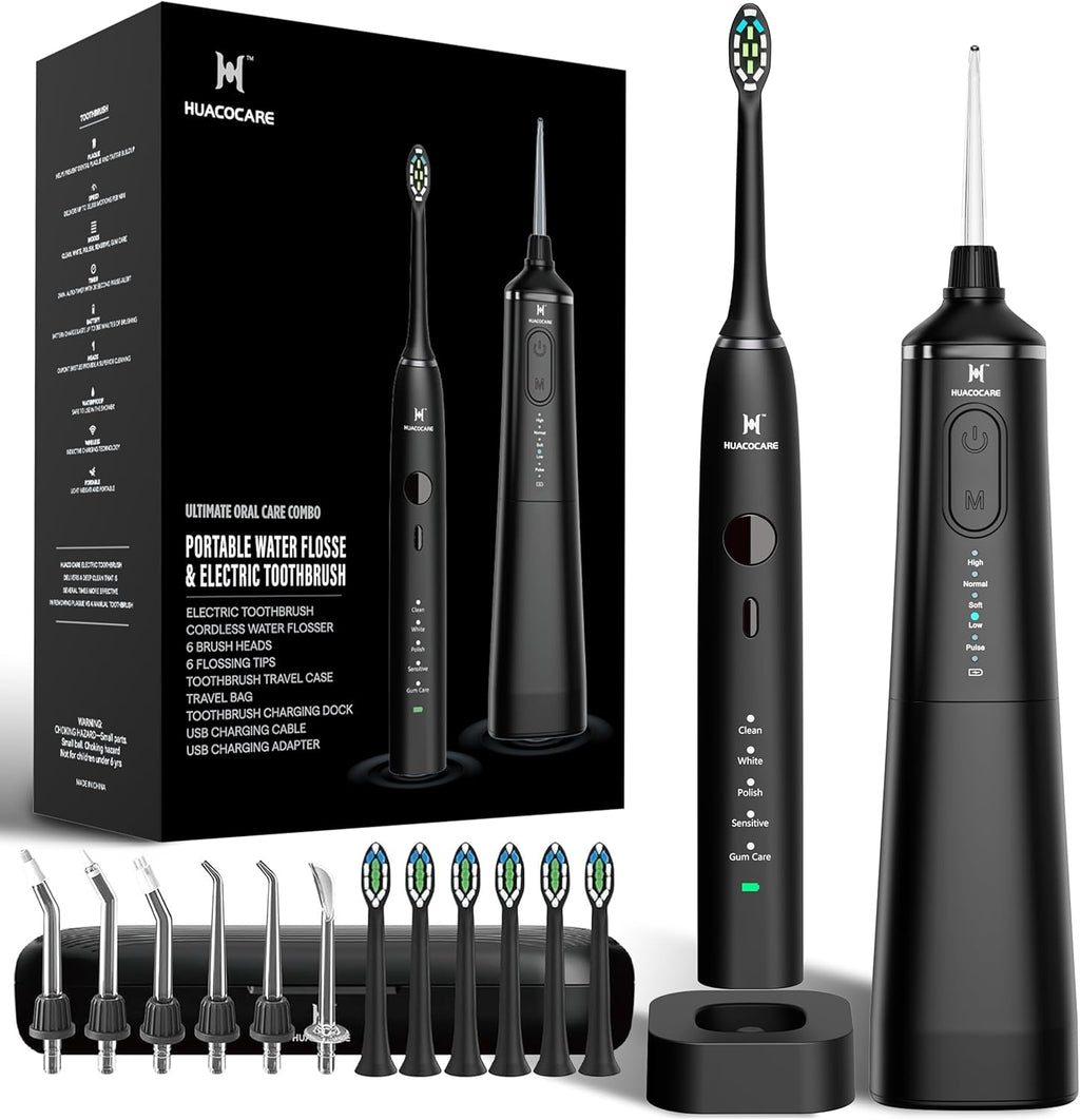 Upgraded Pro Dental Care Kit: 5-Mode Water Flosser & 50,000 VPM Sonic Electric Toothbrush | Premium Oral Clean Set