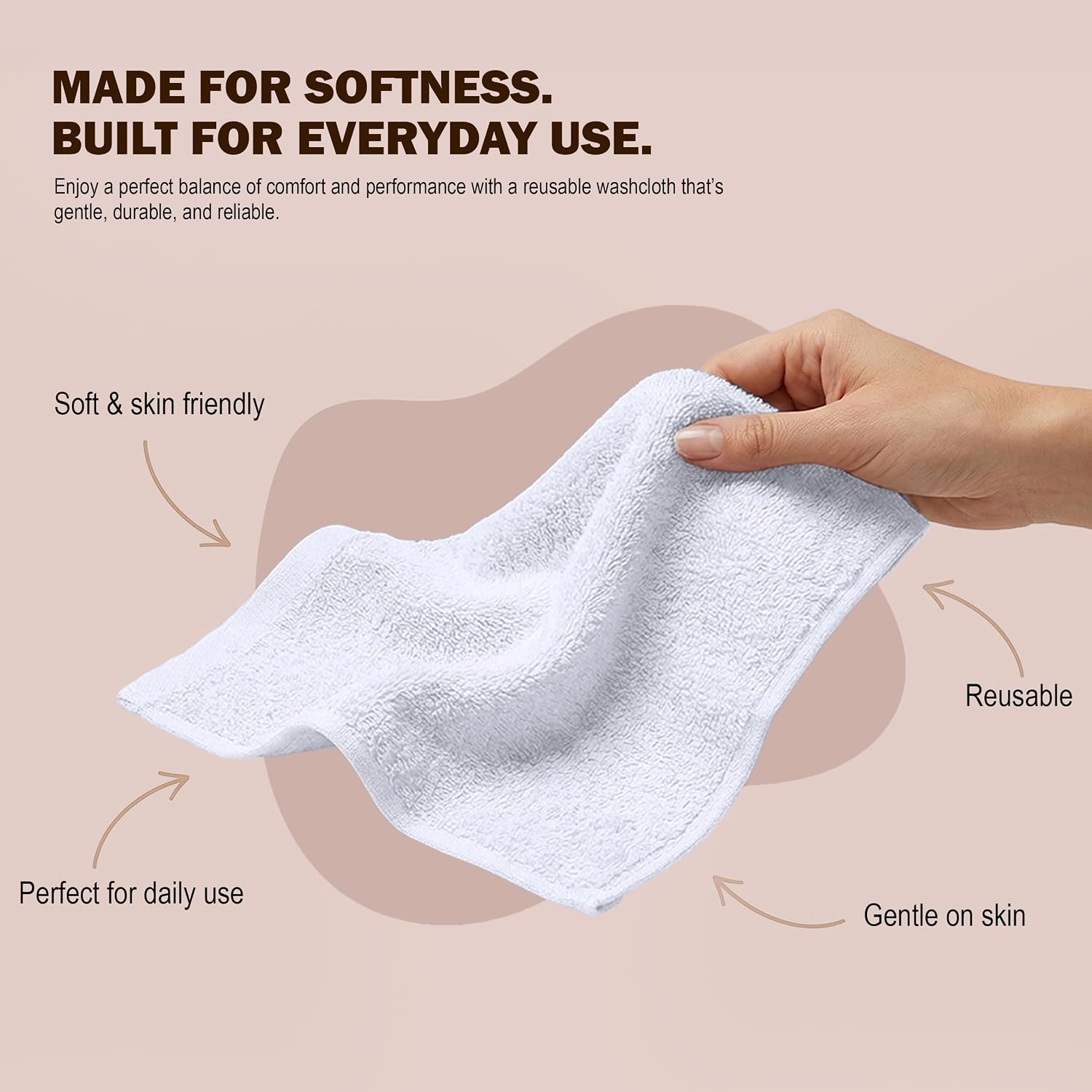 12 Pack Washcloths, 12x12 in, 100% Cotton, White | Premium 100% Ring Spun Cotton Face Cloths - Highly Absorbent, Fast