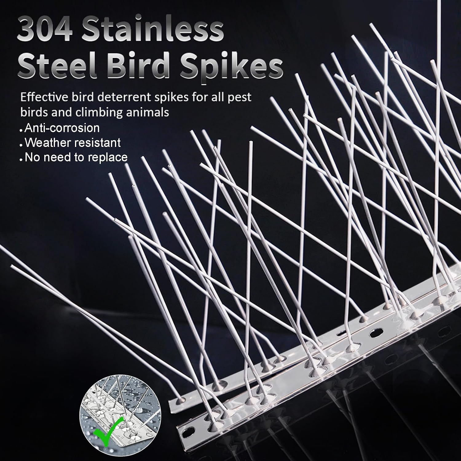 Bird Spikes for Pigeons Small Birds, Bird Deterrent Spikes for Outside to Keep Squirrel Cat Away, Stainless Steel