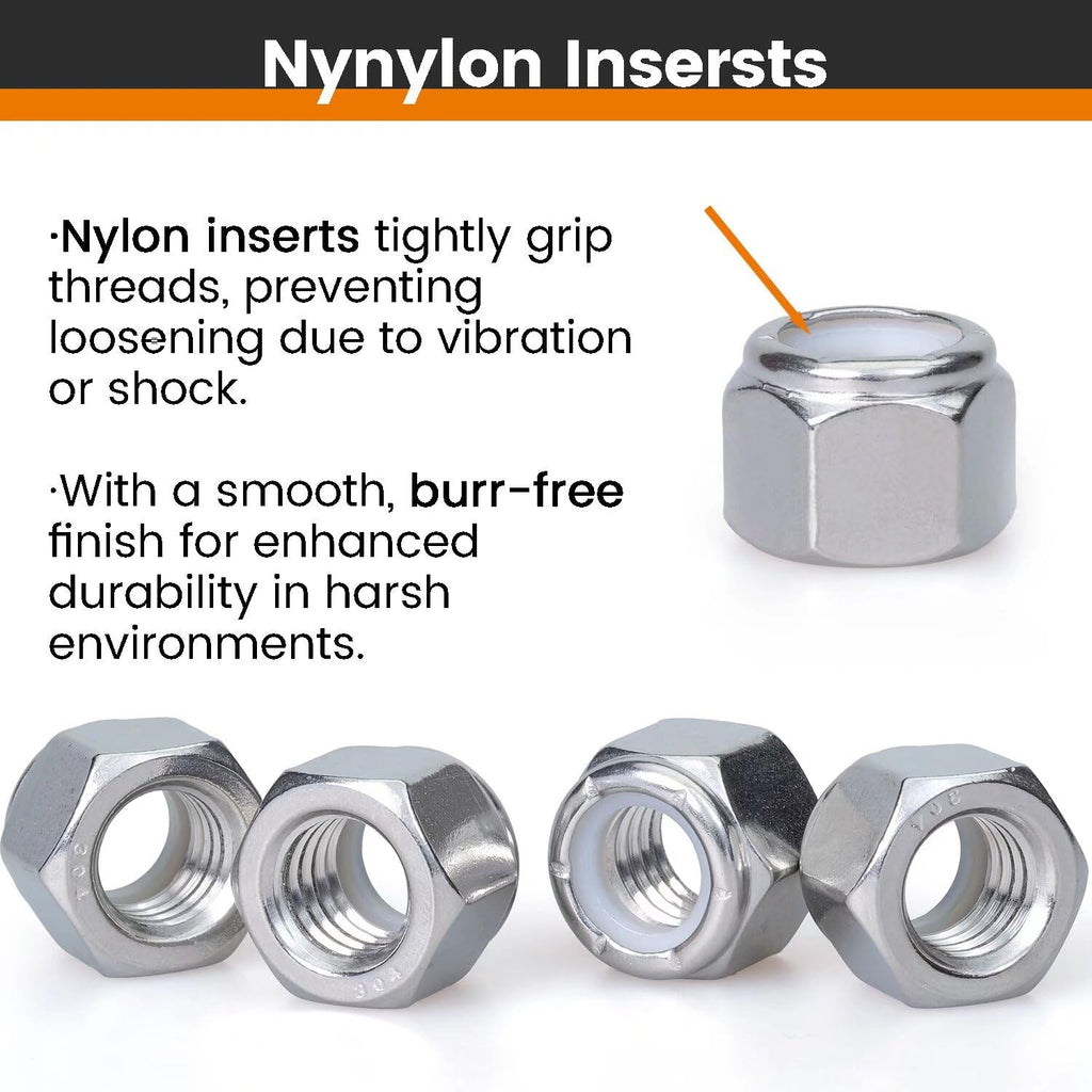 HirtuOtter 304SS Nylon Insert Hex Lock Nuts Coarse Thread (50 PCS) 6#-32