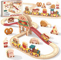 Wooden Train Set for Toddlers, Burger-Themed Train Track Set | Expandable Wooden Railway Playset, Compatible with