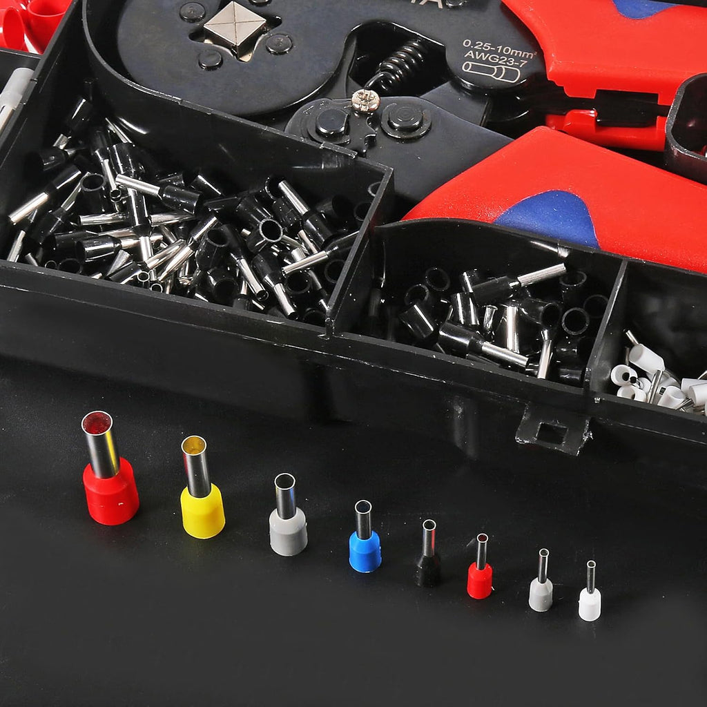 Ferrule Crimping Tool Kit with 1200pcs Wire Terminals Crimping Connectors Wire Ends Ferrules AWG 23-7 Self-adjustable Wire Plier Set Terminal Connector Sleeves Electrical Wire Connectors