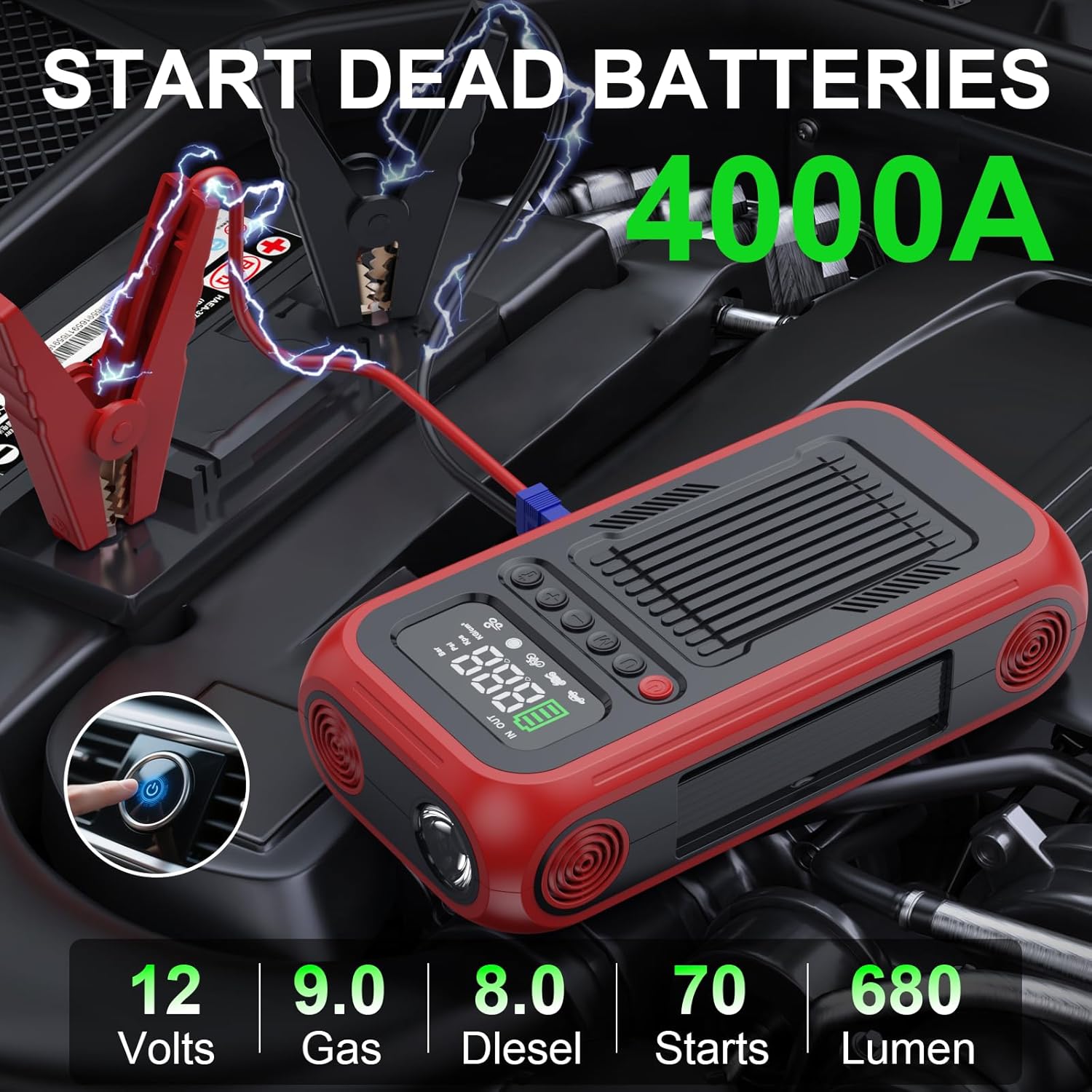 Tire Inflator Portable Air Compressor,12V Car Battery Jump Starter,5X Faster Air Pump For Car Tire with Digital Tire