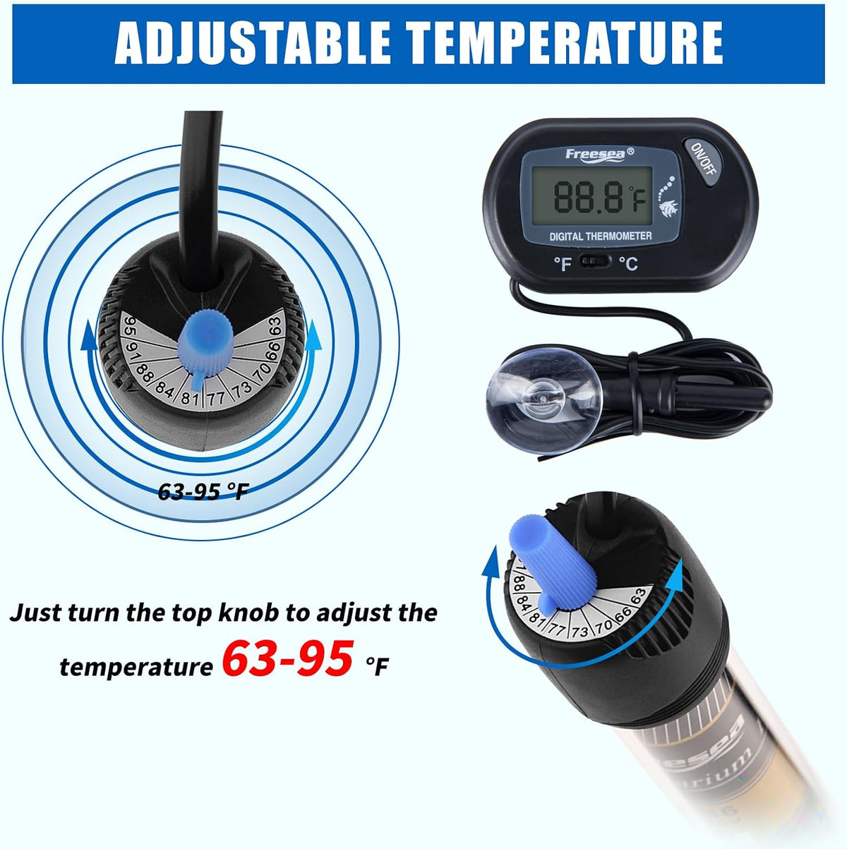 300 Watt Aquarium Fish Tank Heater with Aquarium Submersible Thermometer