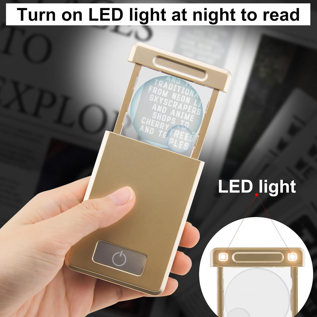 3 Pack Magnifying Glass with Light, 3X 5X Pocket Light Magnifier, LED Battery Powered Portable for Reading, Pocket