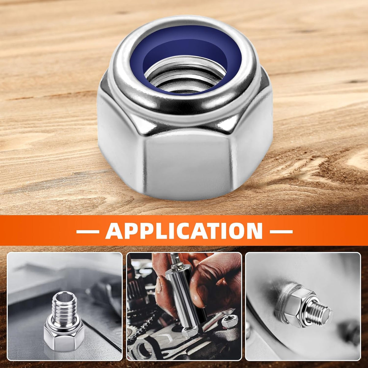 M12 Nylon Insert Hex Lock Nuts Locknuts, Stainless Steel 18-8 (304), Bright Finish, 10 PCS
