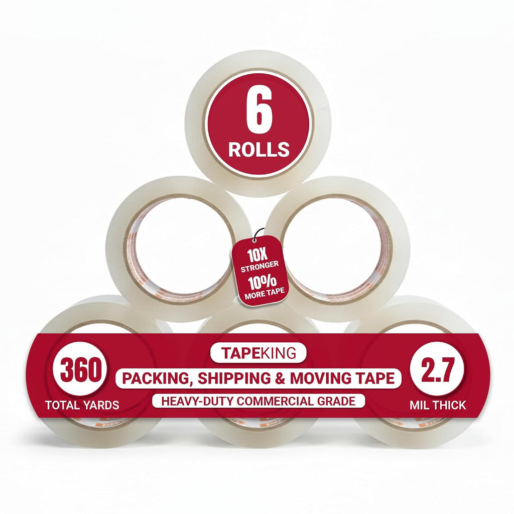Clear Packing Tape - 60 Yards Per Roll (Pack of 6 Rolls) - Stronger & Thicker 2.7mil, Heavy Duty Adhesive Industrial