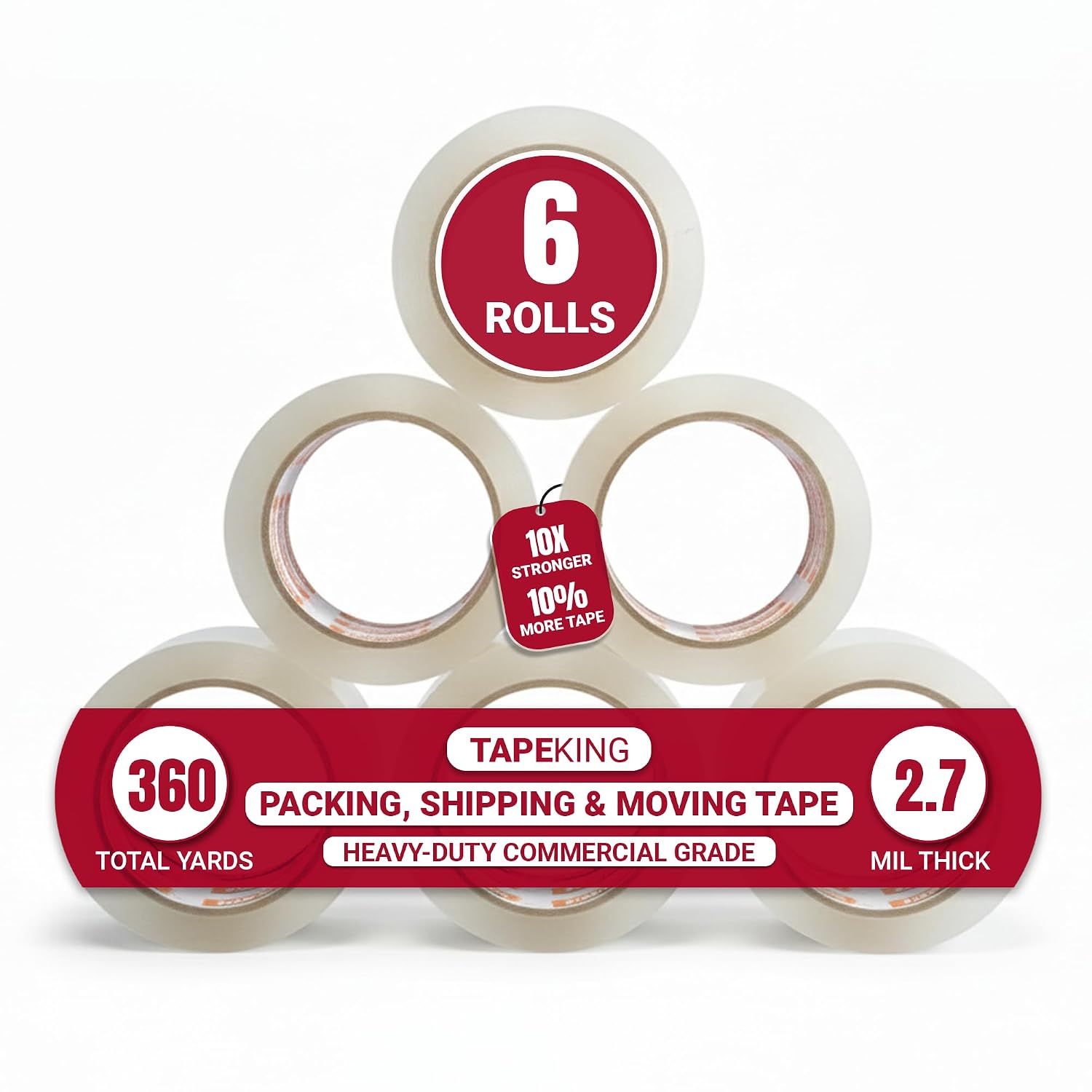 Clear Packing Tape - 60 Yards Per Roll (Pack of 6 Rolls) - Stronger & Thicker 2.7mil, Heavy Duty Adhesive Industrial