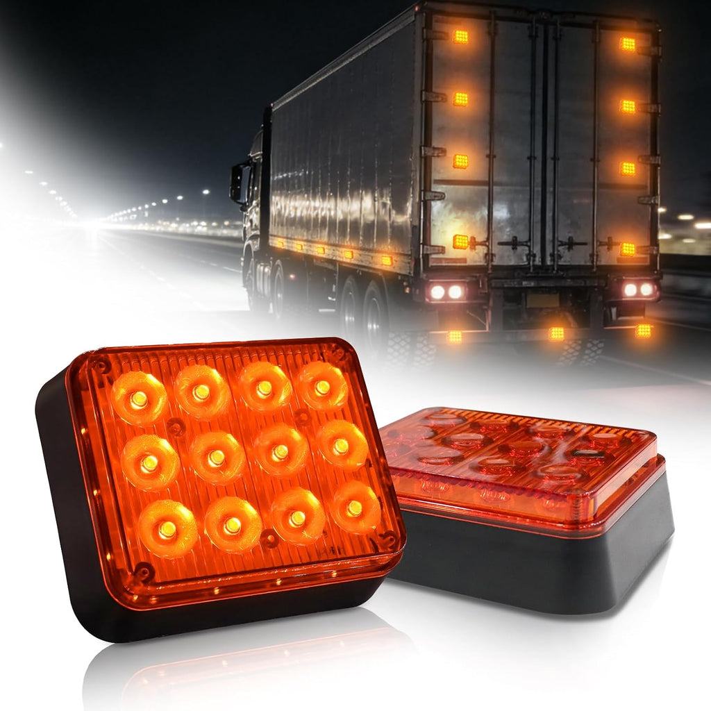 12-Led Amber Emergency Strobe Lights 2PCS | Magnetic Flashing Safety Rechargable Beacon Light for Trucks Cars Vans