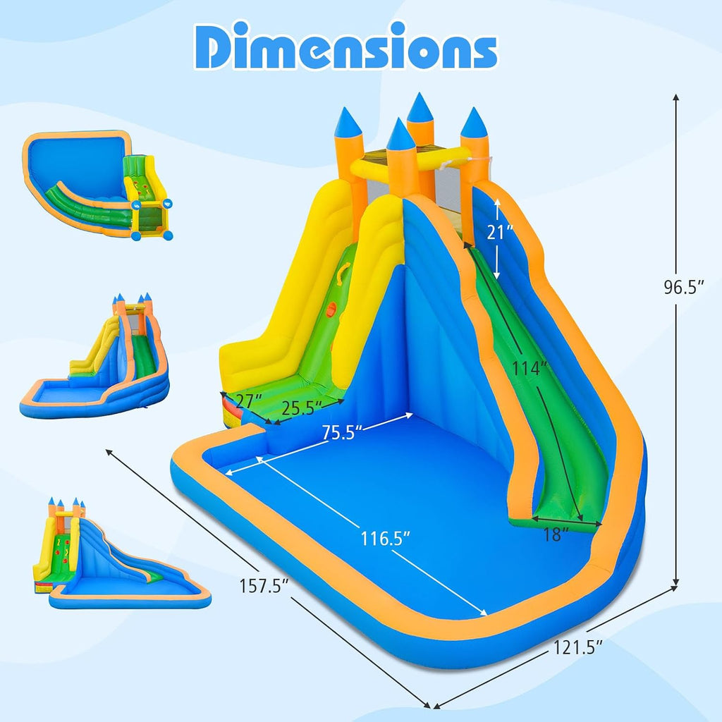Inflatable Water Slide, Giant Bouncy Water Park Jump Castle Waterslide for Kids Backyard Outdoor Fun with Climbing