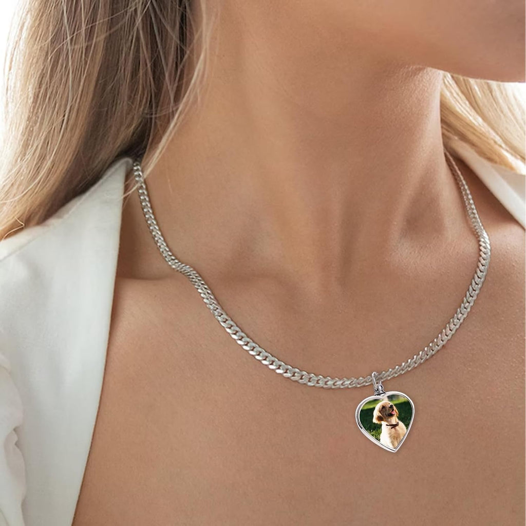 Personalized Pet Urn Necklace with Photo Text for Dog Ashes